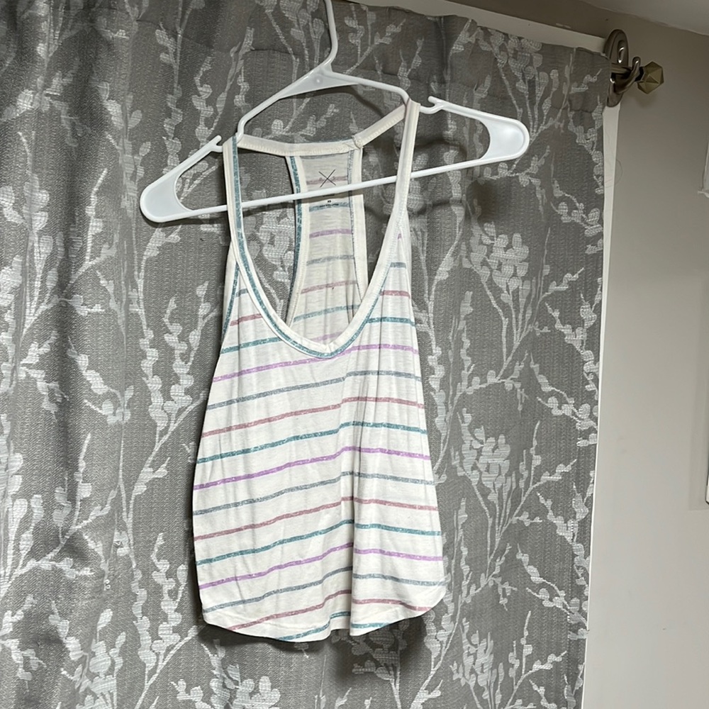 XS Pacsun white and purple striped razorback tank top